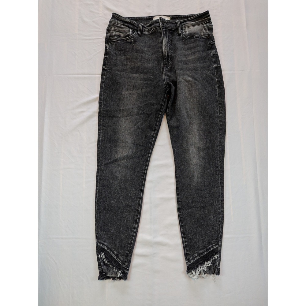 KanCan Black Acid Wash High Rise Skinny Jeans Tulip Frayed Hem 9/28